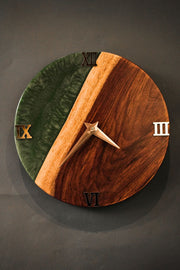 Round Epoxy and Wood Wall Clock #2