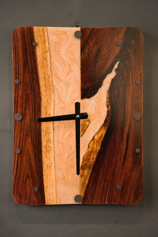 Rectangular Epoxy and Wood Wall Clock #1