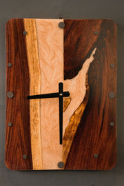 Rectangular Epoxy and Wood Wall Clock #1