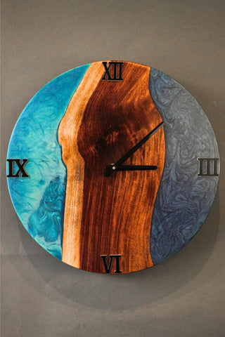 Round Epoxy and Wood Wall Clock #1