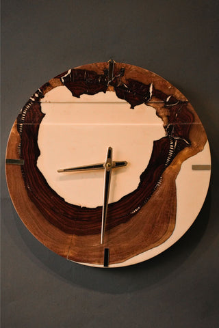 Round Epoxy and Wood Wall Clock #3