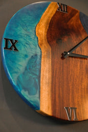 Round Epoxy and Wood Wall Clock #1