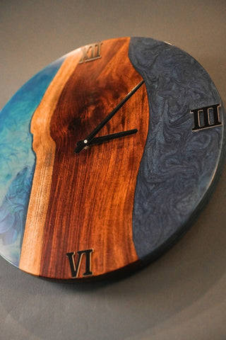 Round Epoxy and Wood Wall Clock #1