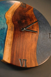 Round Epoxy and Wood Wall Clock #1