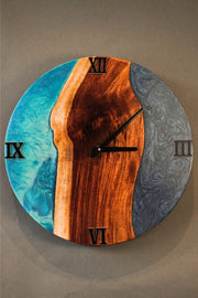 Round Epoxy and Wood Wall Clock #1